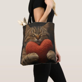 SLAPENDE BRUINE TABBY KAT MET HARTVORMIG KUSSEN TOTE BAG