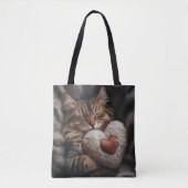 SLAPENDE BRUINE TABBY KAT MET HARTVORMIG KUSSEN TOTE BAG (Voorkant)
