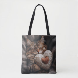 SLAPENDE BRUINE TABBY KAT MET HARTVORMIG KUSSEN TOTE BAG