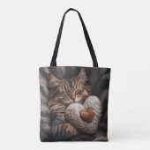 SLAPENDE BRUINE TABBY KAT MET HARTVORMIG KUSSEN TOTE BAG (Achterkant)