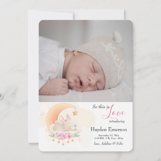 Slapende Bunny Foto geboortedatum Aankondiging (Voorkant)