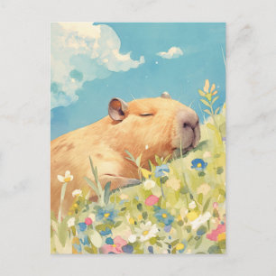 Slapende Capibara in Kleurrijke Bloemenweide Briefkaart