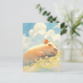 Slapende Capibara in Zonnige Groene Weide met Wolk Briefkaart (Staand voorkant)