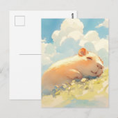 Slapende Capibara in Zonnige Groene Weide met Wolk Briefkaart (Voorkant / Achterkant)