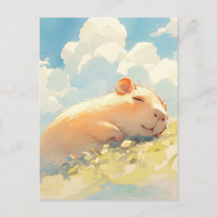 Slapende Capibara in Zonnige Groene Weide met Wolk Briefkaart