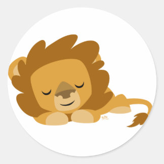 Slapende Cartoon Leeuw ronde sticker