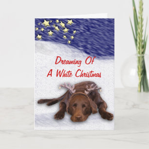Slapende chocolade labrador met gewei foto feestdagen kaart