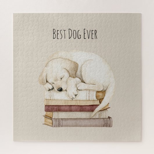 Slapende Crème Hond op Boeken Legpuzzel (Verticaal)