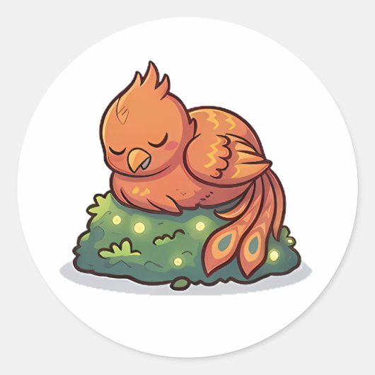 Slapende Feniks Ronde Sticker (Voorkant)