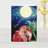 Slapende Flamingo's en Volle Maan Tropische verjaa Kaart (Gele Bloem)