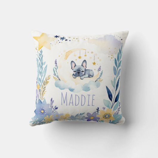 Slapende Franse Bulldog Boho Naam Kwekerij Kussen (Achterkant)