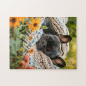 Slapende Franse Bulldog in Bloemwei Legpuzzel (Horizontaal)