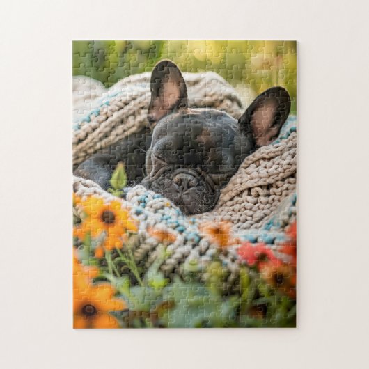 Slapende Franse Bulldog in Bloemwei Legpuzzel (Verticaal)