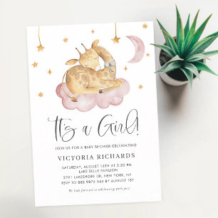 Slapende Giraffe Roze Meisje Baby Shower Kaart