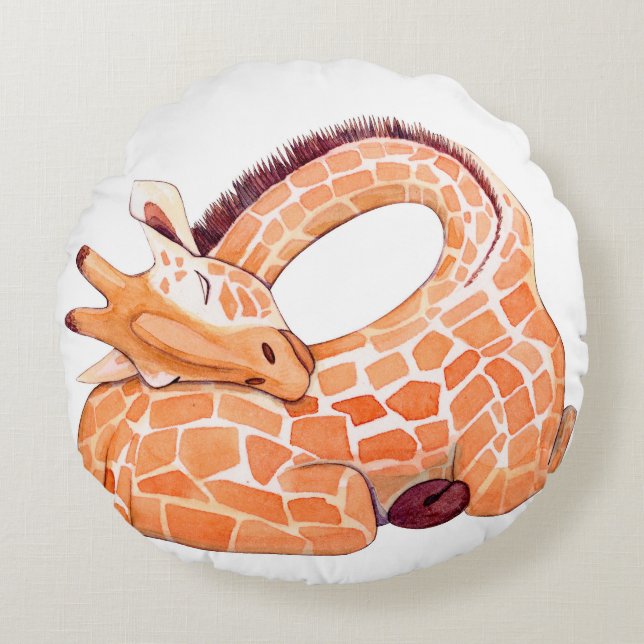 Slapende Giraffe: zachte Waterverf Rond Kussen (Voorkant)