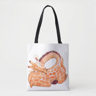 Slapende Giraffe: zachte Waterverf Tote Bag
