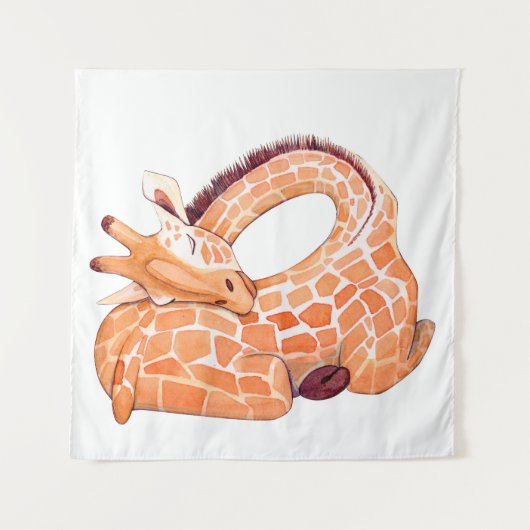 Slapende Giraffe: zachte Waterverf Wandkleed (Voorkant)