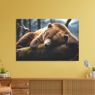 SLAPENDE GRIJZE BEER OP GESPANNEN CANVASPRINT CANVAS AFDRUK