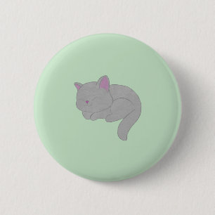 Slapende Grijze Kitten Knop Ronde Button 5,7 Cm