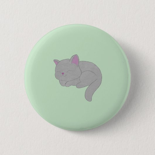 Slapende Grijze Kitten Knop Ronde Button 5,7 Cm (Voorkant)