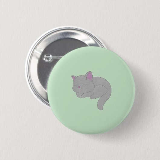 Slapende Grijze Kitten Knop Ronde Button 5,7 Cm (Voorkant /achterkant)