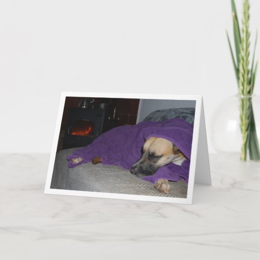 Slapende hond bij de open haard kaart (Voorkant)