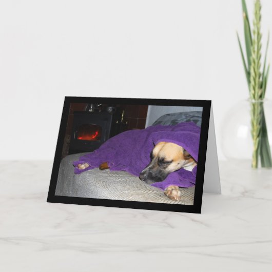 Slapende hond bij open haard kaart (Voorkant)