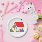 Slapende hond in een hondenhuis papieren bordje (Feest)