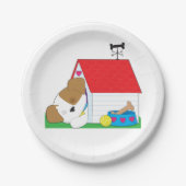 Slapende hond in een hondenhuis papieren bordje (Voorkant)