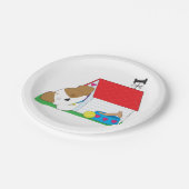 Slapende hond in een hondenhuis papieren bordje (Gekanteld)