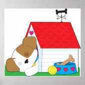 Slapende hond in een hondenhuis poster (Voorkant)
