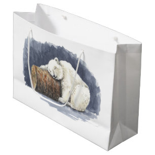 Slapende ijsbeer, aquarel kunst groot cadeauzakje