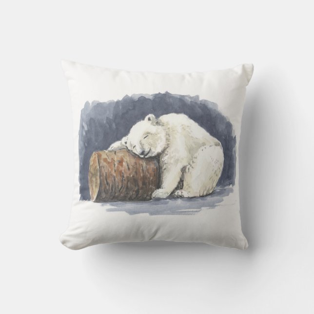Slapende ijsbeer, aquarel kunst kussen (Voorkant)