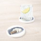 Slapende ijsbeer, aquarel kunst zandsteen onderzetter (Zijkant)