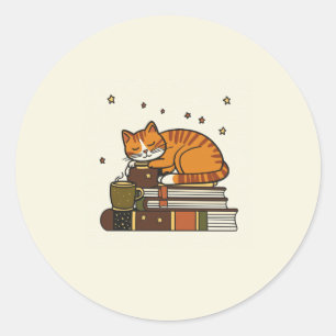 Slapende Kat Boek Stapel Sticker