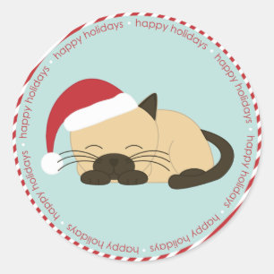Slapende Kat die een Pet van de Kerstman dragen Ronde Sticker