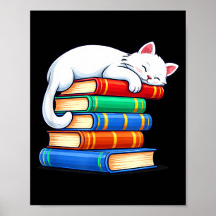 Slapende kat en boeken schattig grappig gezellig b poster