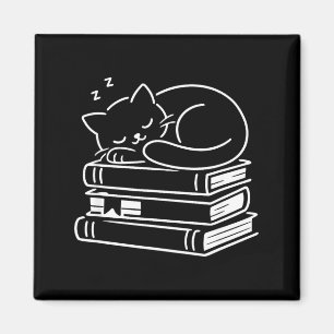 Slapende kat en boeken schattig lief knus weekend magneet