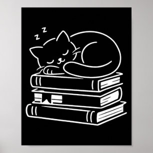 Slapende kat en boeken schattig lief knus weekend poster