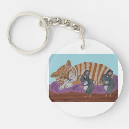 Slapende Kat en Stiekeme Muizen Acryl Sleutelhange Sleutelhanger