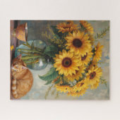 Slapende Kat en Zonnebloemen Legpuzzel (Horizontaal)