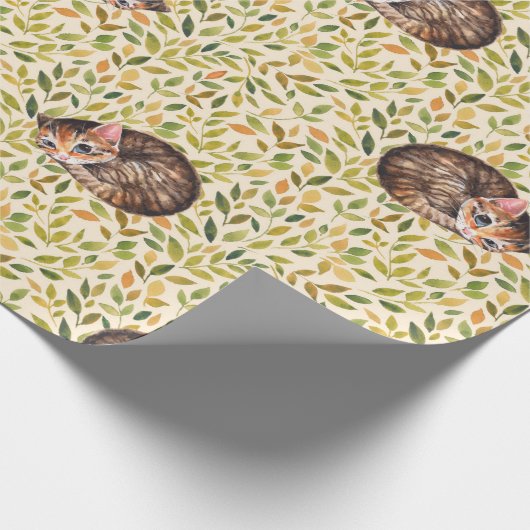 Slapende kat, florale achtergrond cadeaupapier (Hoek)