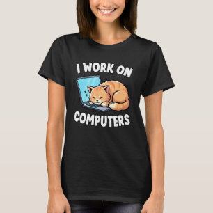 Slapende Kat Ik Werk Aan Computers Grappige Geek T-shirt