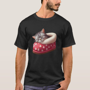 Slapende kat in pantoffel t-shirt