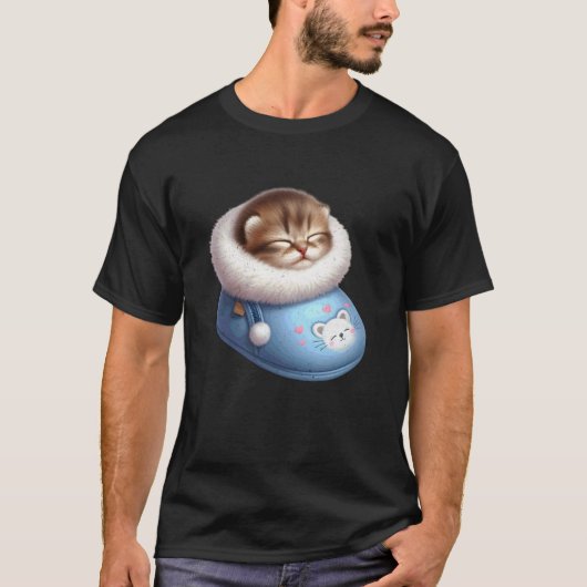 Slapende kat in pantoffel t-shirt (Voorkant)