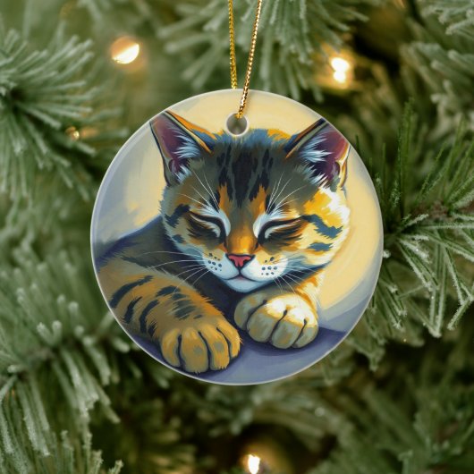 Slapende kat keramisch ornament (Boom)