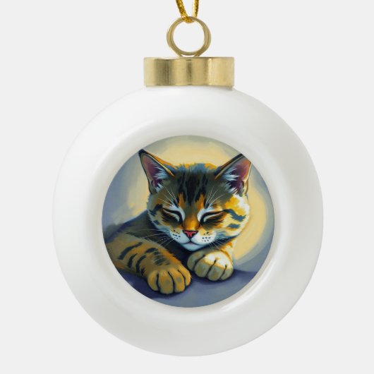 Slapende kat keramische bal ornament (Voorkant)