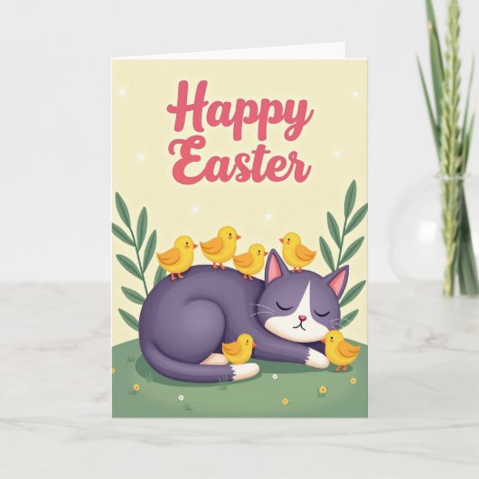 Slapende Kat Lente Kaart (Voorkant)