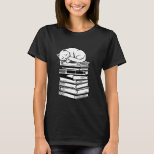 Slapende kat met boeken Schattige bibliophile Grap T-shirt