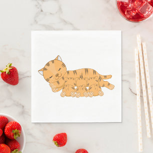 Slapende kat met zogende kittens servet